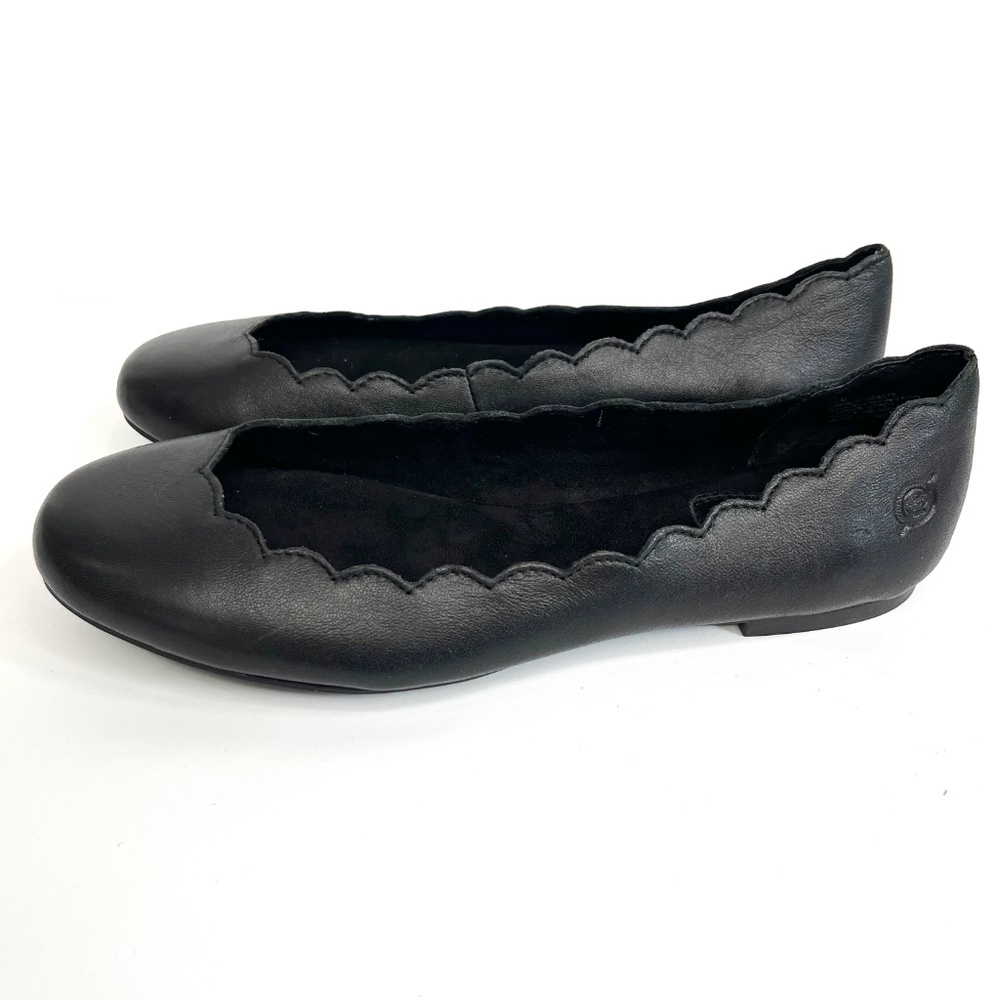 Born Allie Scallop Slip On Black Leather Flats Size 7.5 New with original box - Picture 3 of 9